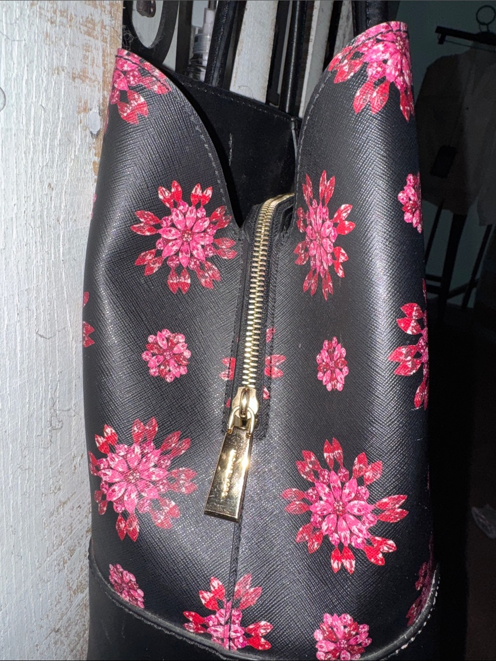 Michael Kors Black Tote with Pink Floral Pattern - Picture 3 of 8